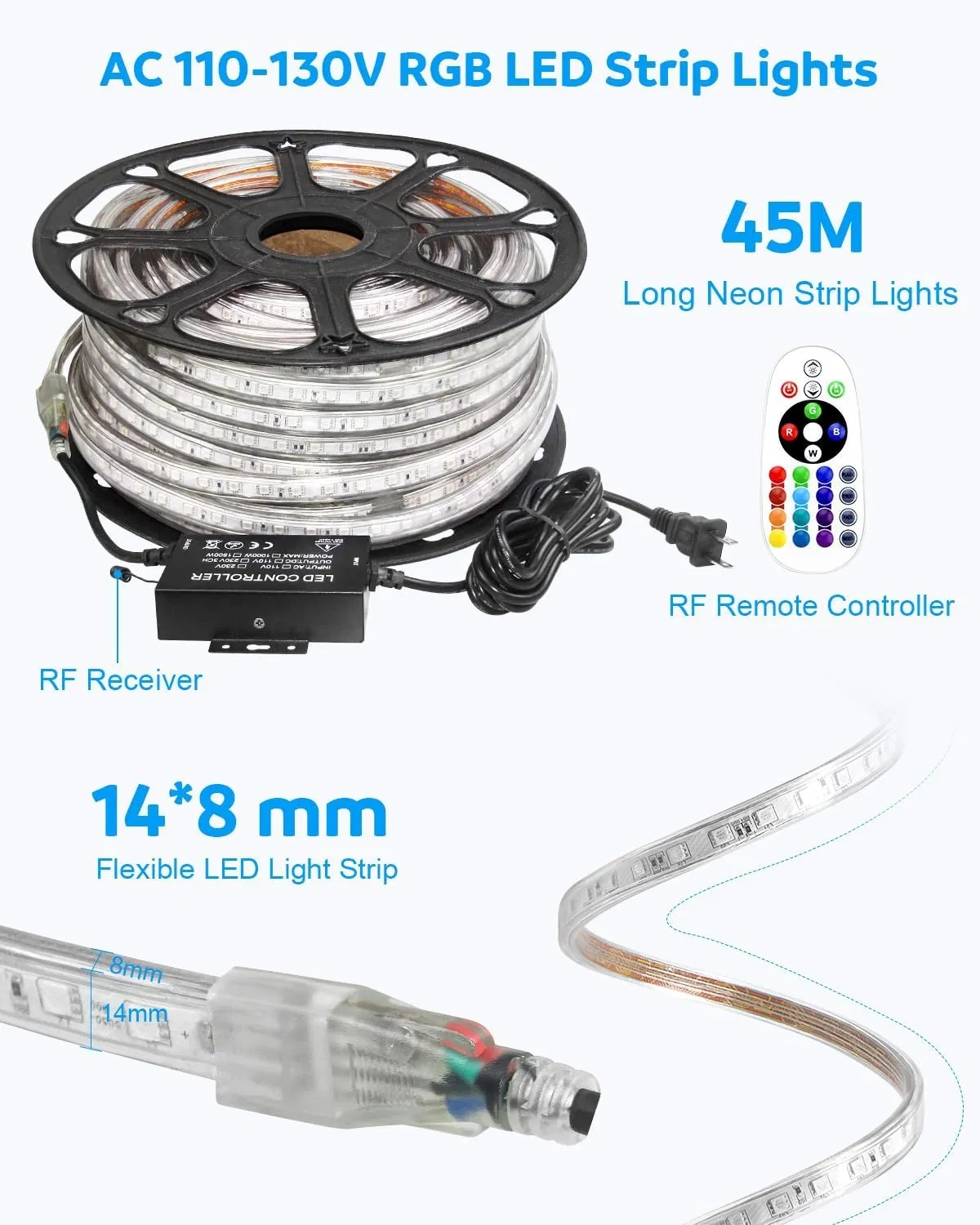 50m ETL 110V AC High Voltage 3 Years Warranty SMD5050 RGB LED Strip Light