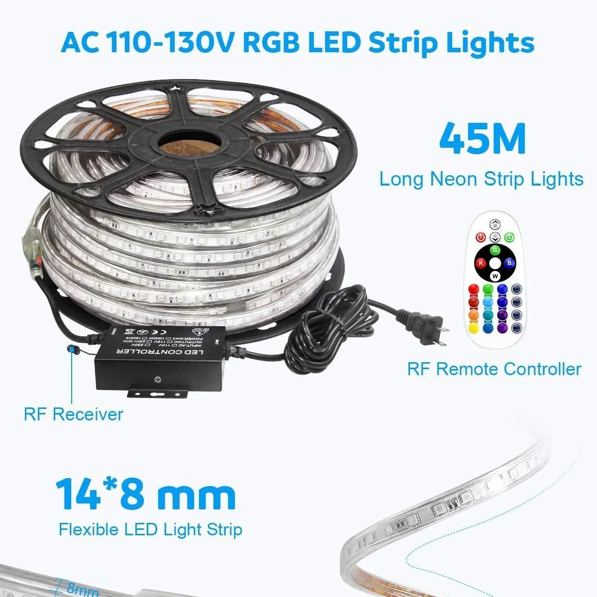 ETL/CE/PSE 100-240V RGB LED Strip Light with IR/RF Control for Decoration Applications