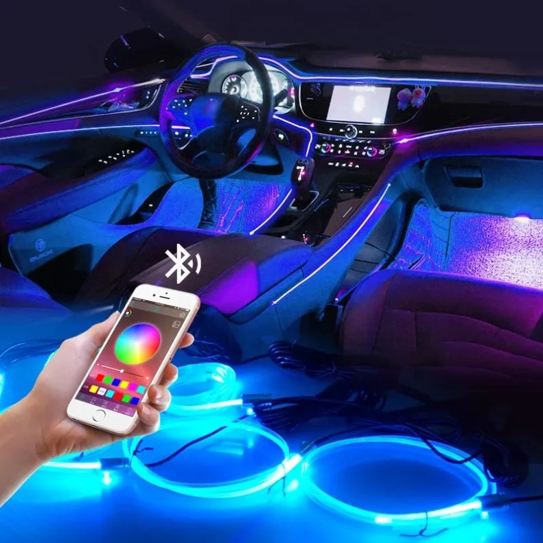 Car Interior Ambient Fiber Optic Strip Light with Car Light LED RGB Music Lamp Automotive Interior Decorative Lights