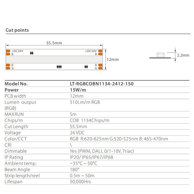 New Release DOT-Free RGB High Density 1134chips/M LED Cobflex Strip Light