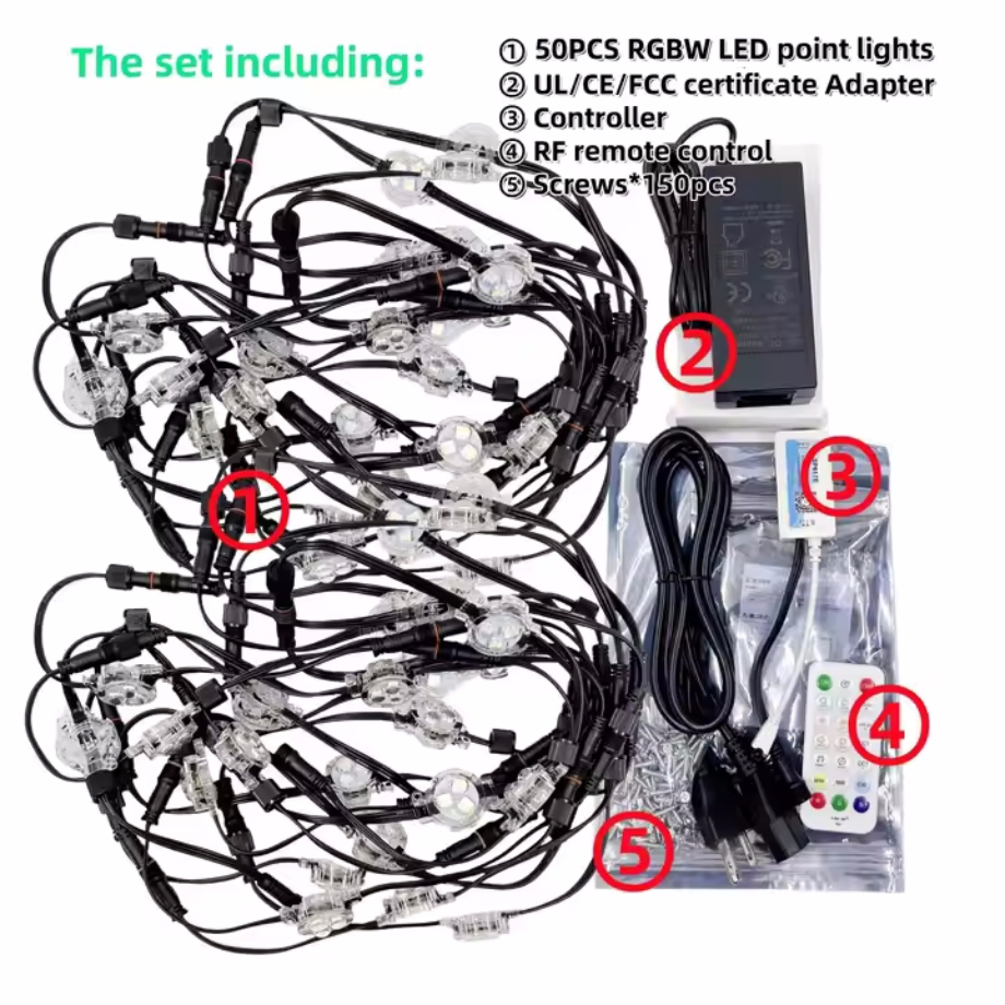 Permanent Smart RGBW LED Pixel Light Point Light 0.9W Full Color LED Decoration Strips WiFi Control 12V DC 50/Pack for Christmas Holiday Neon Light