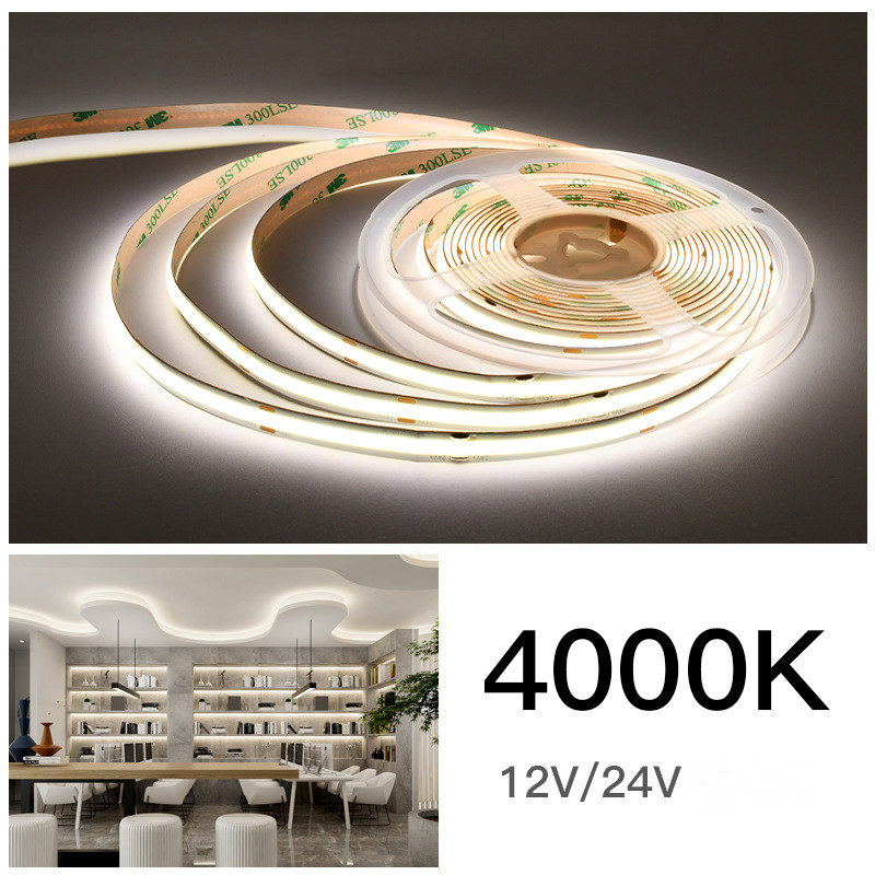 12V 24V Low Voltage LED COB Strip Light 3000K 4000K 6000K Single Color High Brightness Flexible COB LED Strip