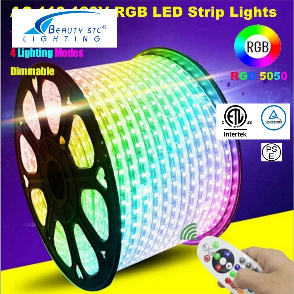 ETL/CE/PSE 100-240V RGB LED Strip Light with IR/RF Control for Decoration Applications