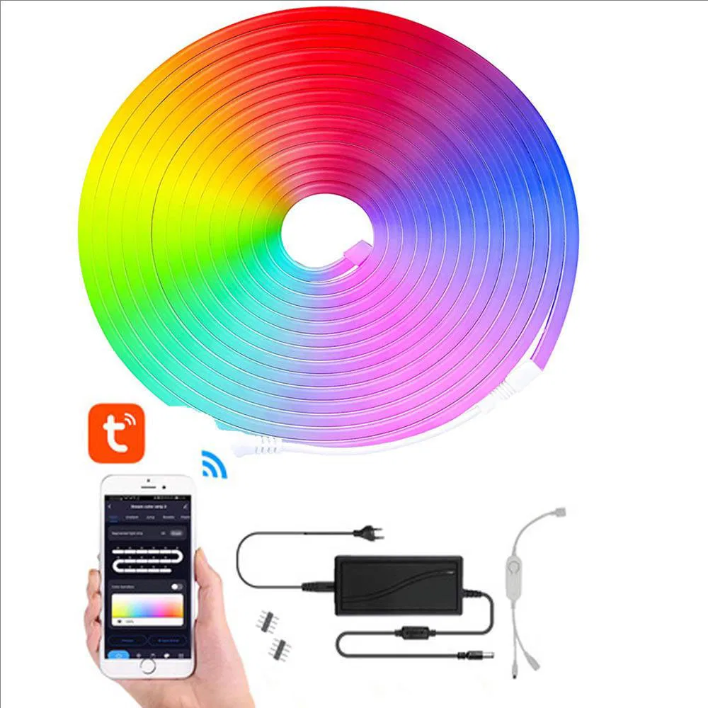 Tuya WiFi Remote Control Smart Rgbic Dream Color Flex Silicone LED Neon Light Strip for Wedding TV Background Work with Alexa