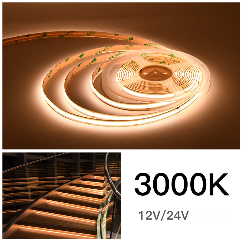 12V 24V Low Voltage LED COB Strip Light 3000K 4000K 6000K Single Color High Brightness Flexible COB LED Strip