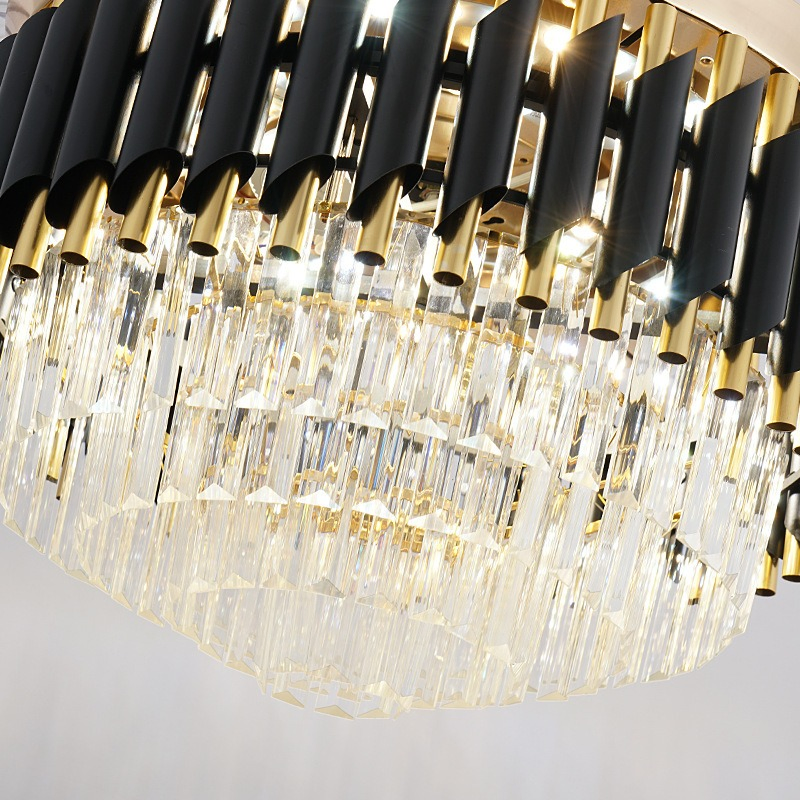 LED Crystal Chandelier Lighting Luxury Golden Black Style Pendant Lamp Home Hotel Modern Ceiling Fan with Light