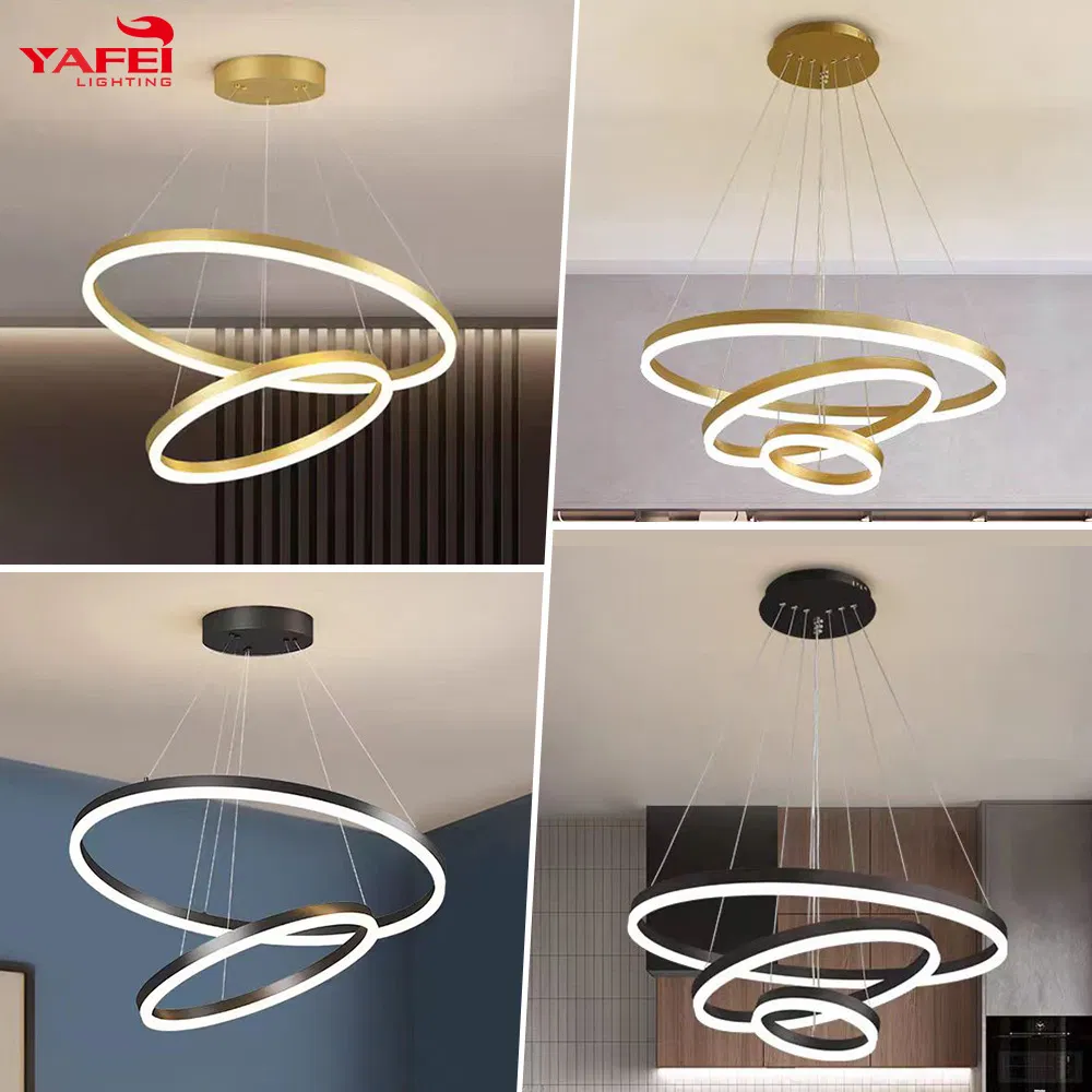 Interior Decoration Golden Circle Ring Modern Dining Chandeliers Lighting LED Pendant Light