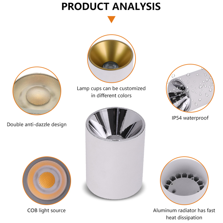 Anti-Dazzle IP54 Waterproof COB LED Downlight Fixture for Modern Spaces