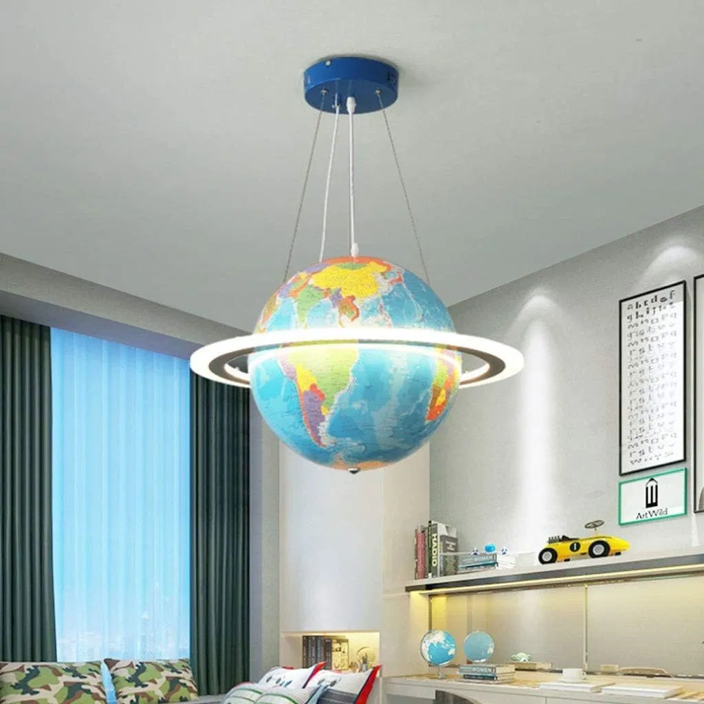 Creative World Globe LED Pendant Light Ball Chandeliers Ceiling Light Fitting for Boy and Girl Bedroom Chandeliers Restaurant Decor Hanging Lamp