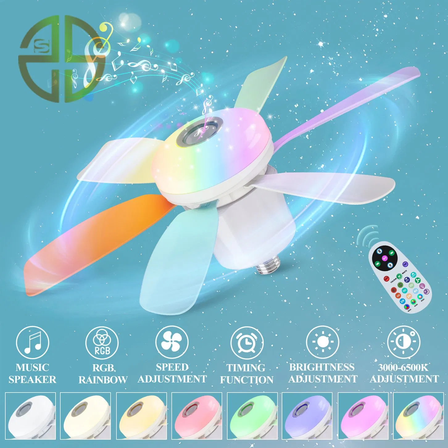 New Cross-Border RGB Ceiling Fan Light Music LED Fan Light