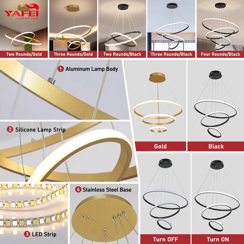 Interior Decoration Golden Circle Ring Modern Dining Chandeliers Lighting LED Pendant Light