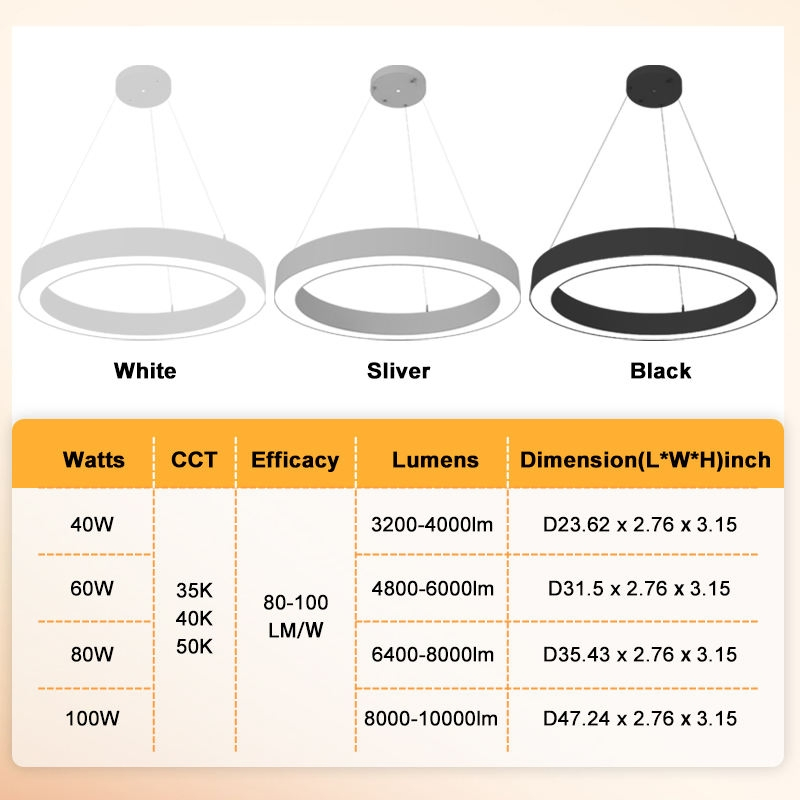 High Quality 40W/60W Indoor Modern LED Pendant Light Round Suspended Linear Light