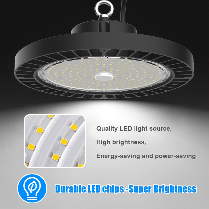 150W UFO LED High Bay Lights, 5000K Daylight, Super Bright 22500 Lm, AC100-277V, High Bay LED Shop Lights with Us Plug 5FT Cable for Garage Plug &amp; Play Lighting