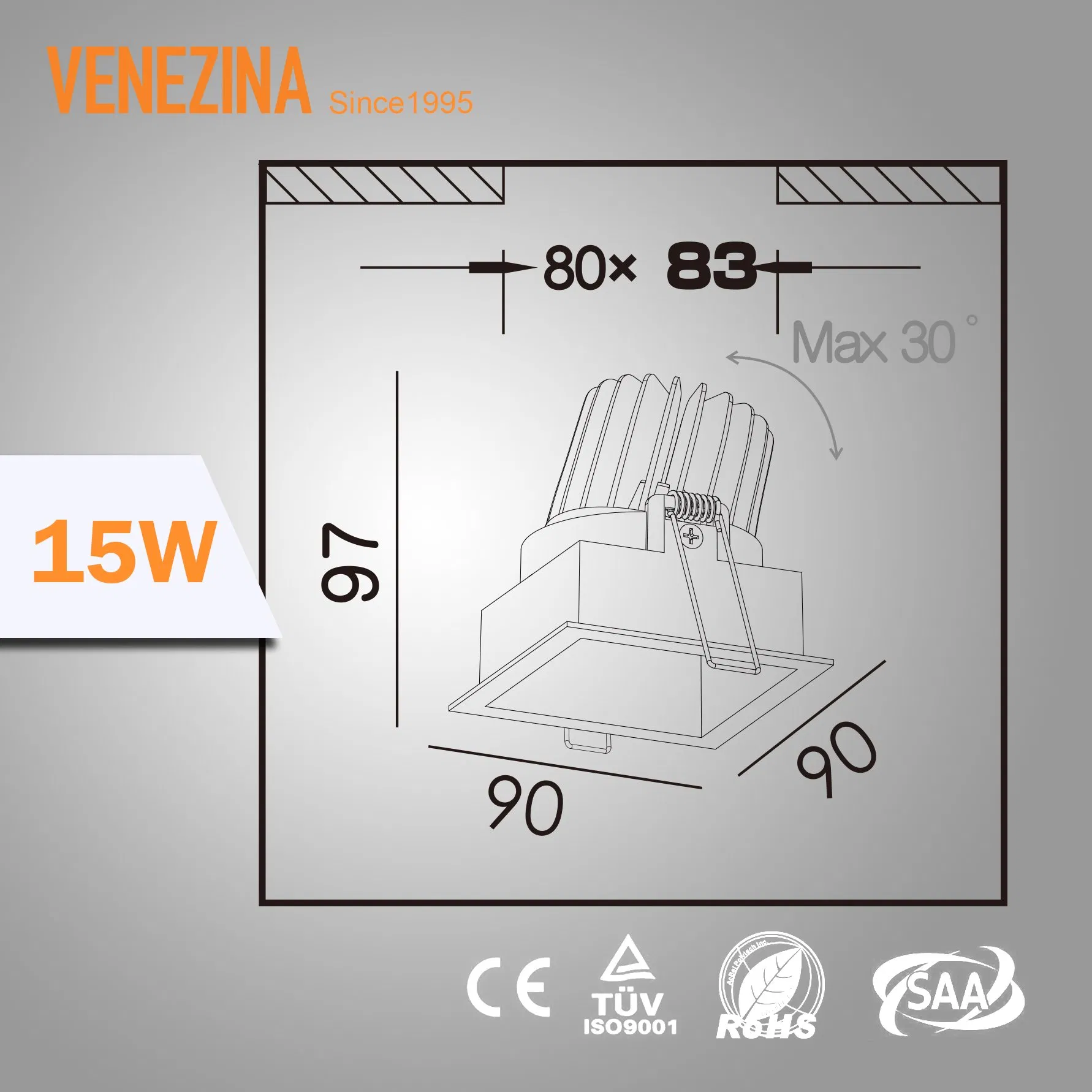 Ceiling LED Spot Light 15W Recessed Spot Donwlight Adjustable Down Light