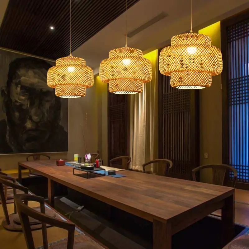 Pendant Lamp Shade Rattan Art Chandelier LED Bamboo Weaving Rattan Pendant Light