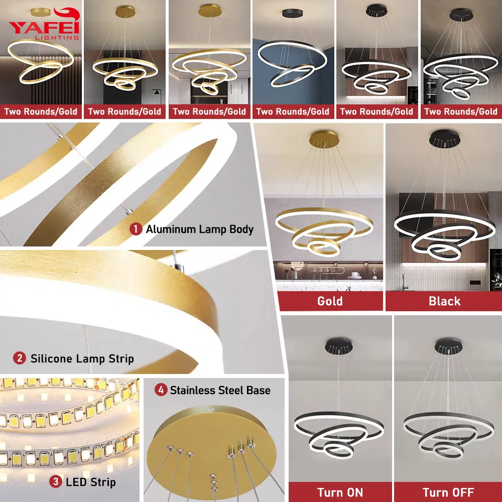 Interior Decoration Golden Circle Ring Modern Dining Chandeliers Lighting LED Pendant Light