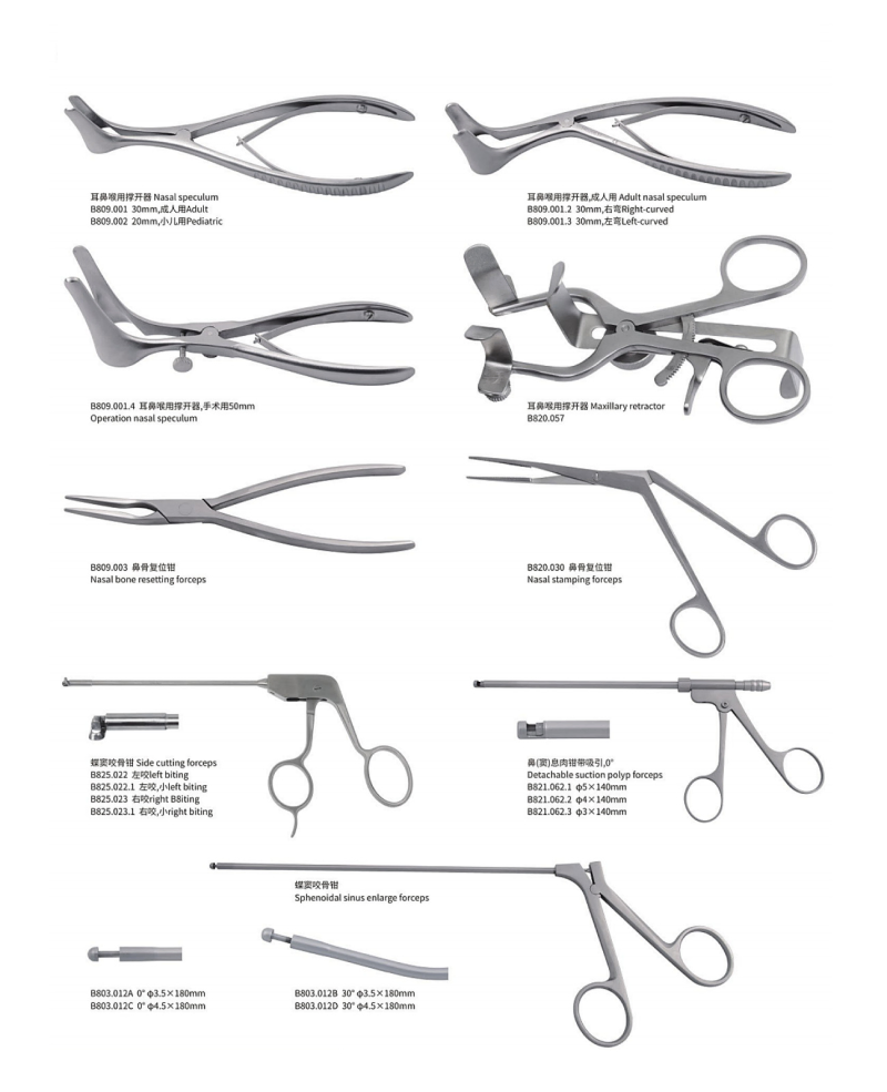 Ent Surgical Instruments Set Bone-Biting Forceps, Tissue Scissors, and Nasal Mucosa Knife