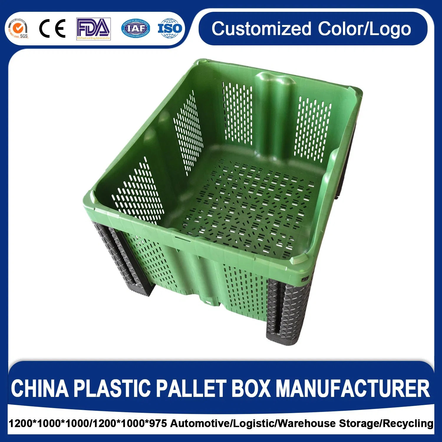 Sustainable Plastic Harvest Bin for Organic Farming and Agriculture with Food Safe Material and Environmental Friendly Features 47.24X47.24X31.1 Inch