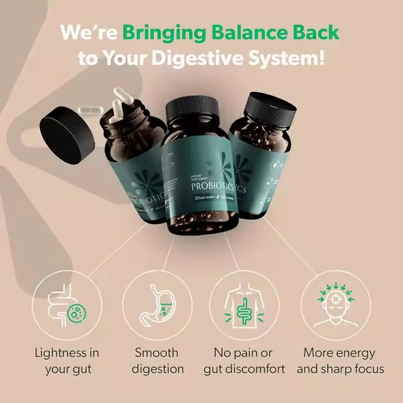 OEM Gut Health Probiotics Capsules Synbiotic Dietary Supplement with Digestive Enzymes