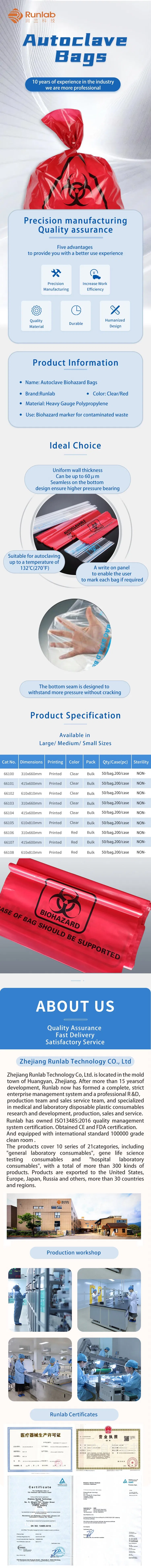 Autoclavable Biohazard Waste Bags for Laboratory Hospital and Clinical Use