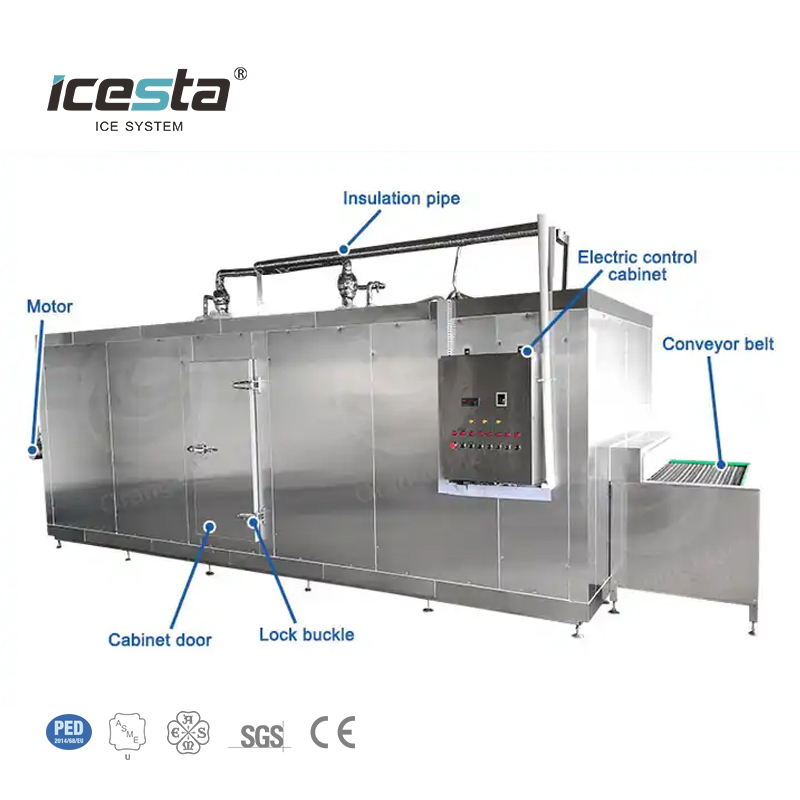 Icesta Automatic High Reliable Long Service Life Stainless Steel Quick Freezing Tunnel Freezer for Fish Meat Poultry