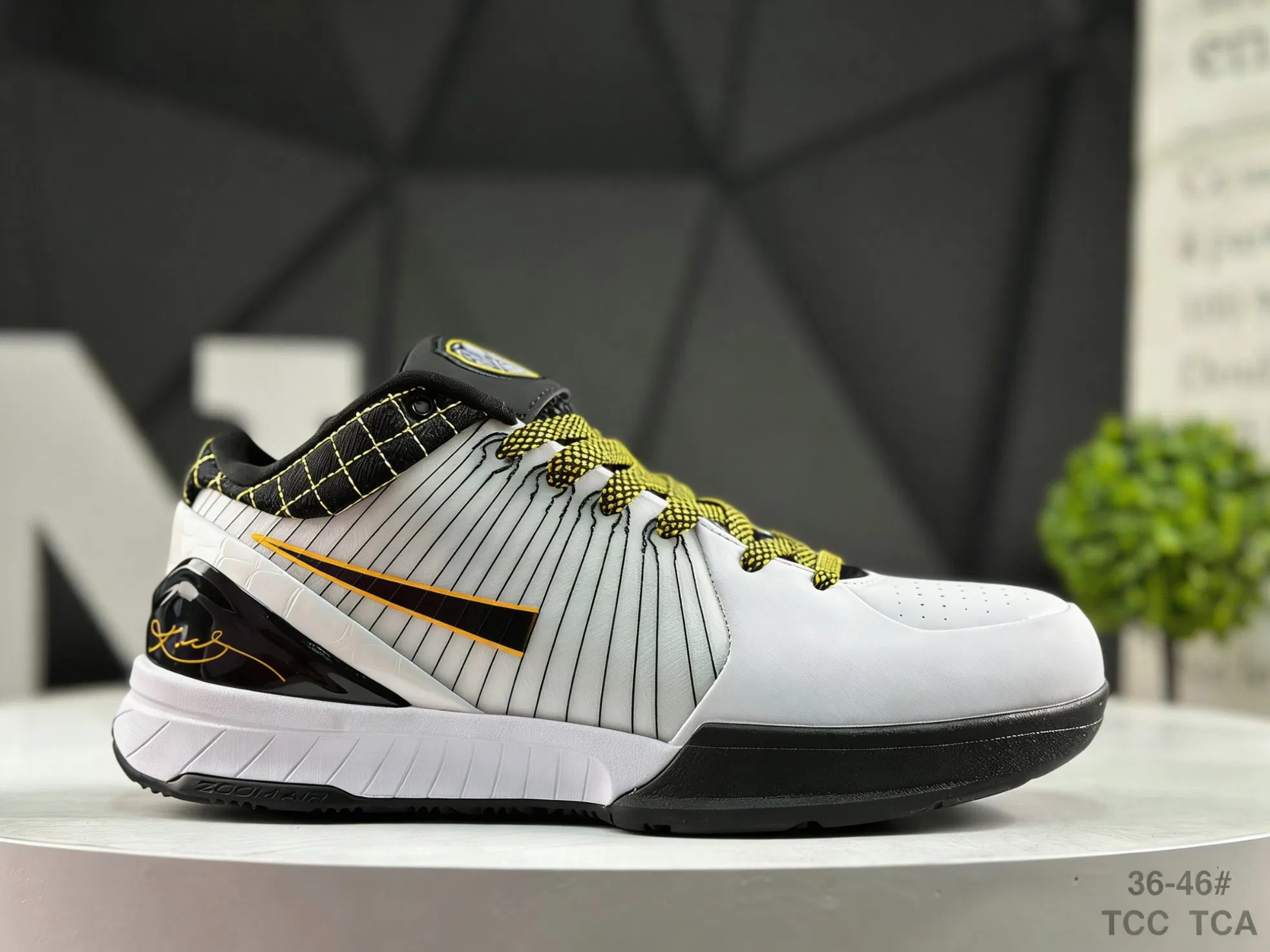 Basketball Sport Sneakers - Ko Be 4 Protro Mambacita White Black Checkered Shoes, Lightweight Breathable Athletic Footwear