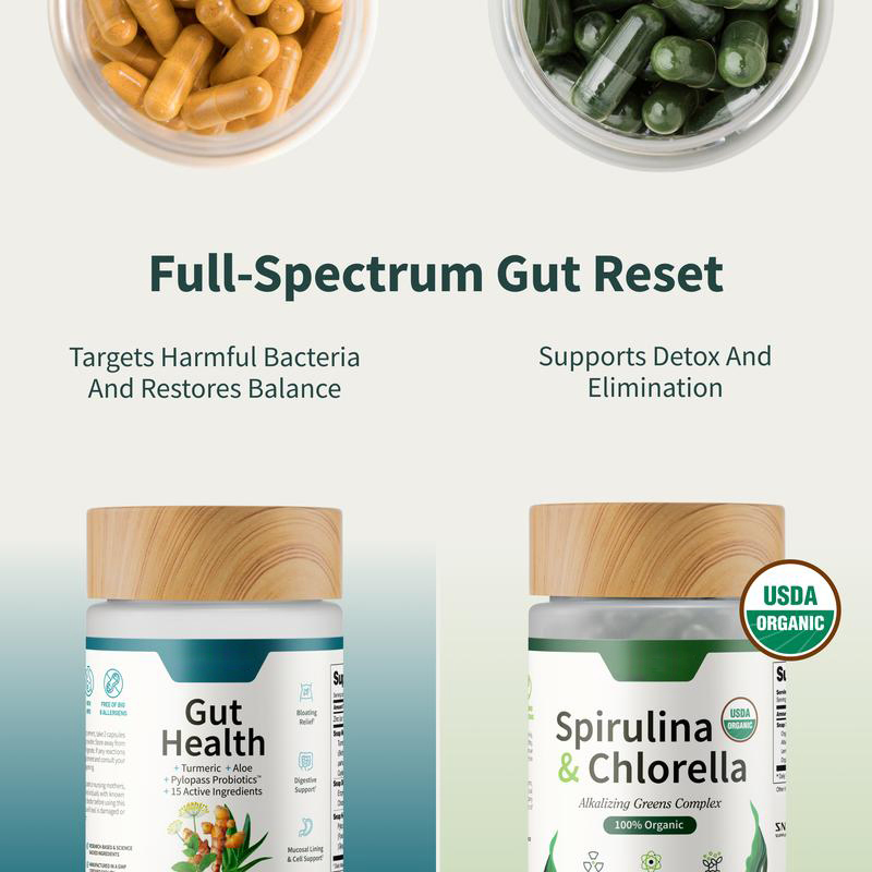 Gut Health Bundle Gut Health + Spirulina &amp; Chlorella - Natural Supplement Bundle Prebiotics PRO