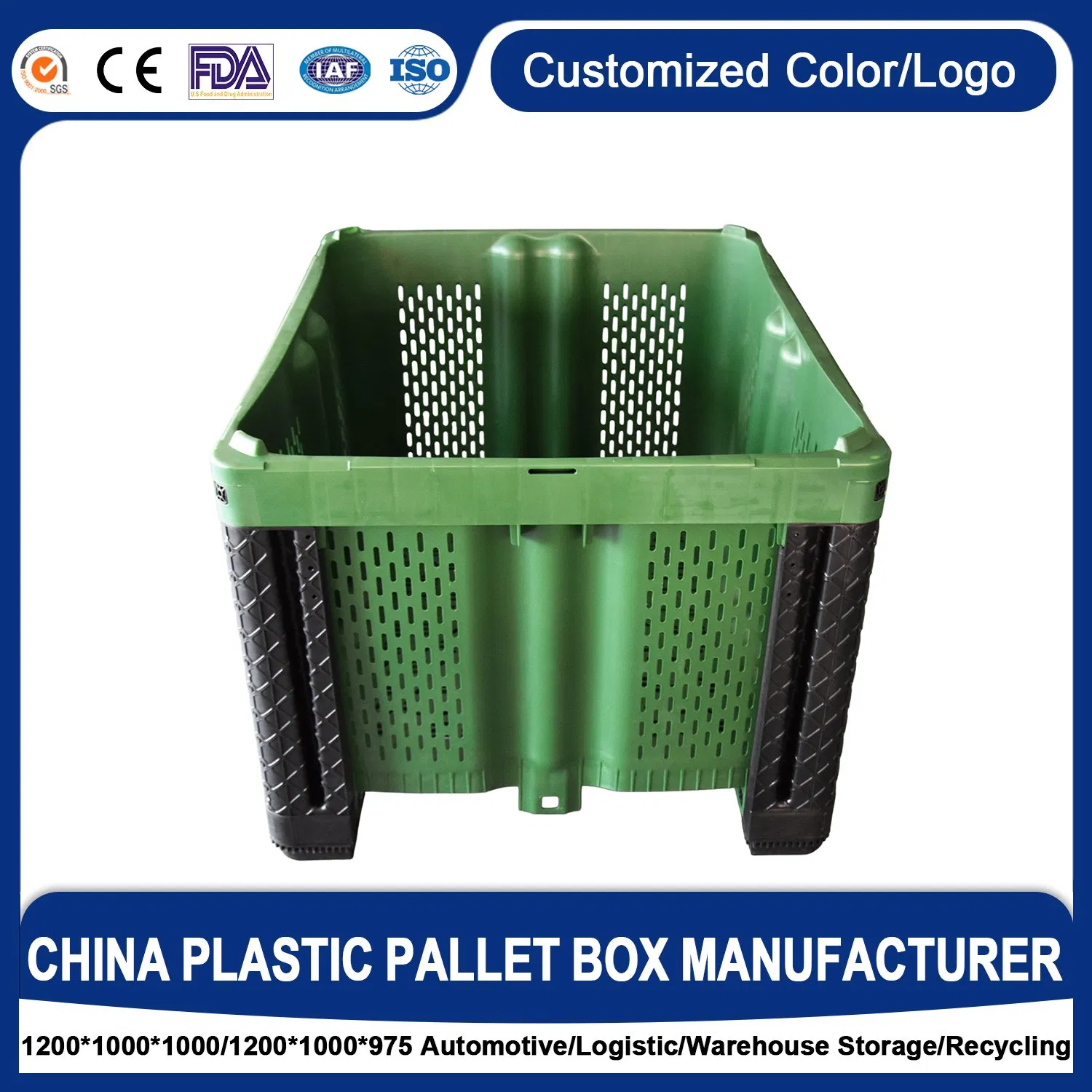 Sustainable Plastic Harvest Bin for Organic Farming and Agriculture with Food Safe Material and Environmental Friendly Features 47.24X47.24X31.1 Inch