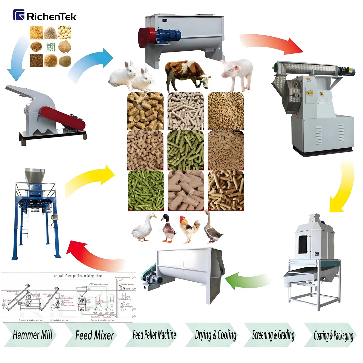 Customized Feed Material Handling System by Chinese Factory - Saves Labor, Feed Processing Line Customizable for Poultry, Aquatic and Livestock Feed