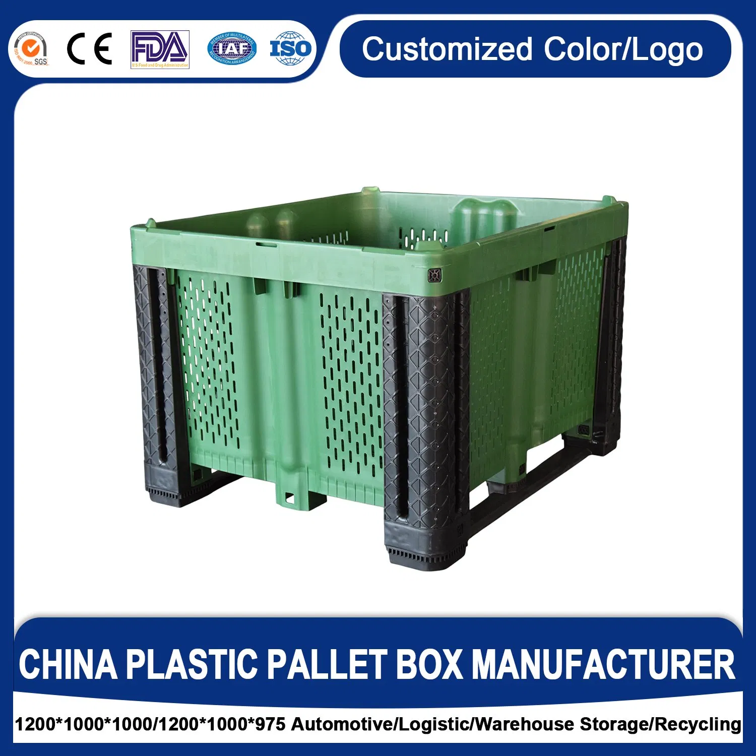 Sustainable Plastic Harvest Bin for Organic Farming and Agriculture with Food Safe Material and Environmental Friendly Features 47.24X47.24X31.1 Inch