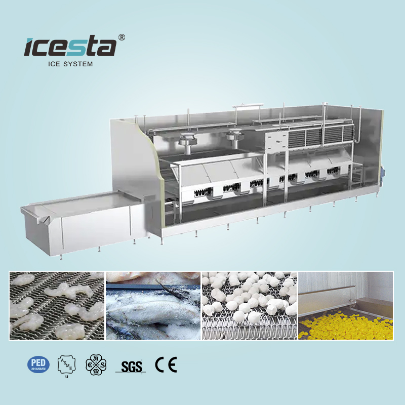 Icesta Automatic High Reliable Long Service Life Stainless Steel Quick Freezing Tunnel Freezer for Fish Meat Poultry