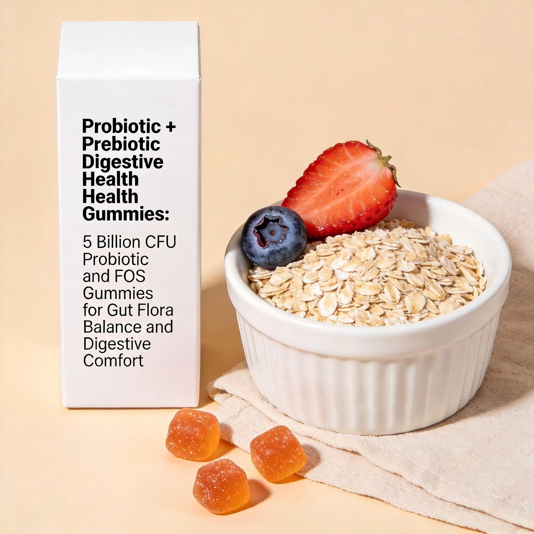 Probiotic + Prebiotic Digestive Health Gummies: 5 Billion Cfu Probiotic and Fos Gummies for Gut Flora Balance and Digestive Comfort
