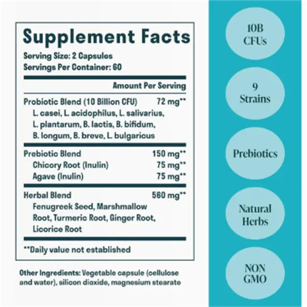 OEM/ODM Gut Health Support Probiotics and Prebiotics Capsules for Digestion