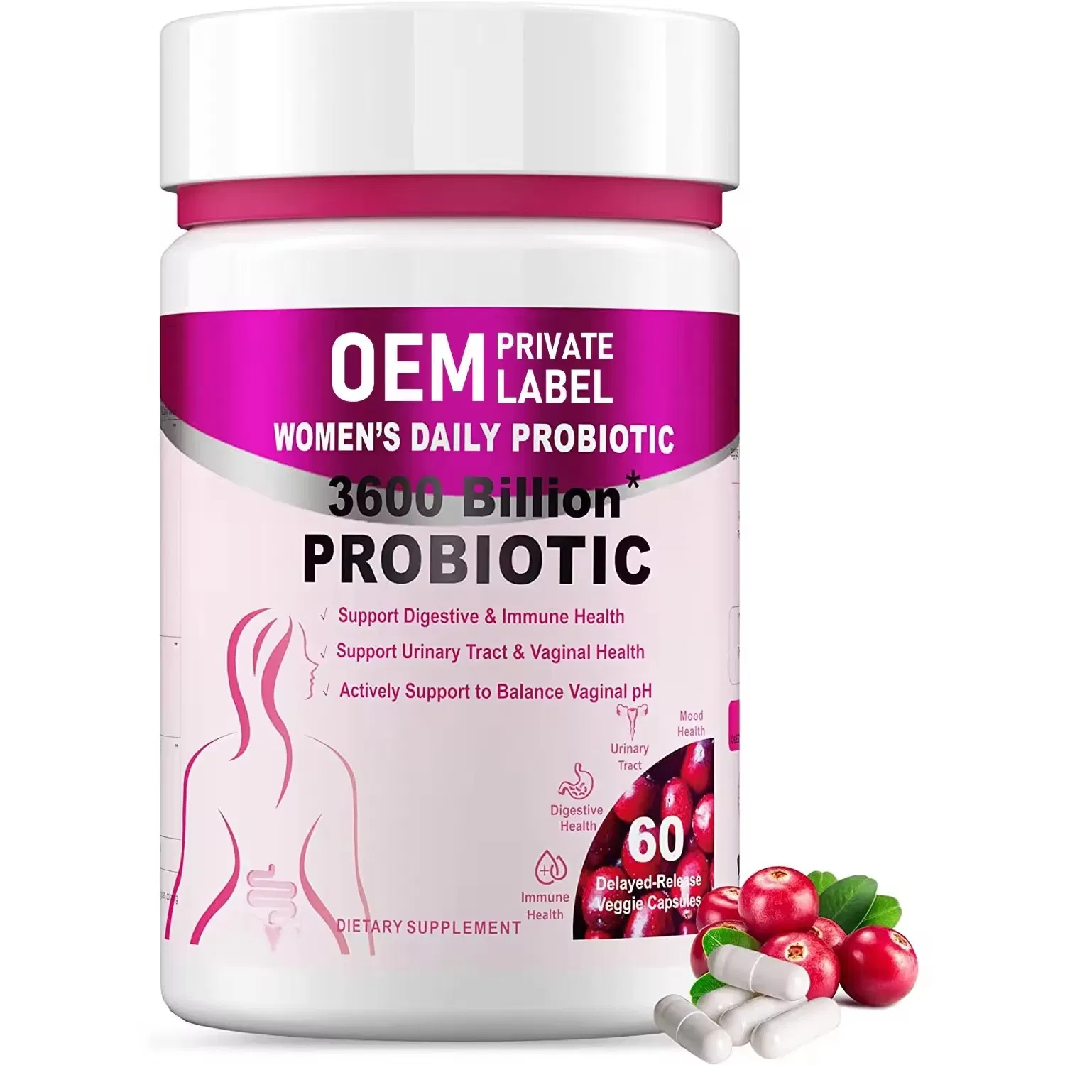 OEM/ODM Women's Probiotic Capsules Prebiotics Digestive Enzymes Supplement for Support Immune Health Gut and Vaginal