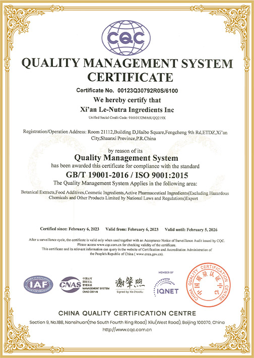 Le-Nutra quality certificate 2