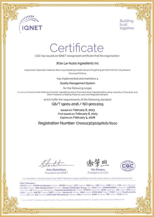 Le-Nutra quality certificate 5