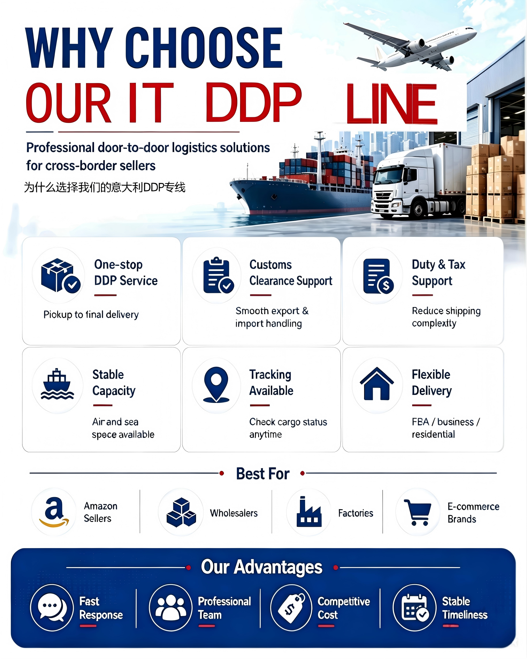Bulk Cargo FCL Sea Freight DDP Service China to Italy Factory Pickup Full Tax Prepaid Door Step Container Delivery