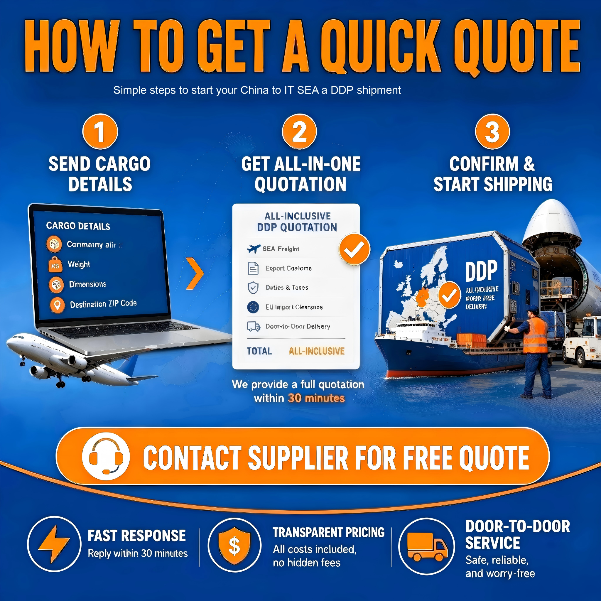 Bulk Cargo FCL Sea Freight DDP Service China to Italy Factory Pickup Full Tax Prepaid Door Step Container Delivery