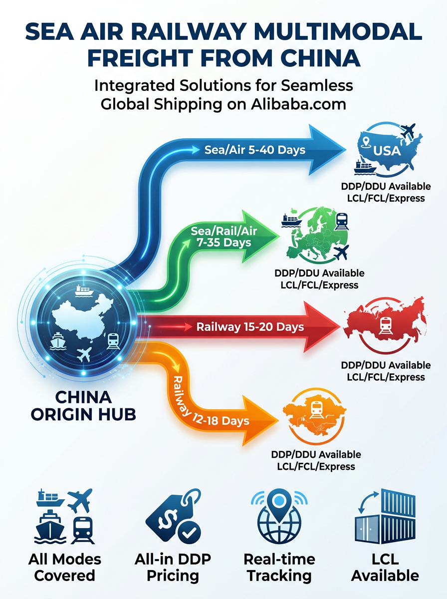 Sea Air Railway Multimodal Freight Forwarder China to USA/Europe/Russia/Central Asia DDP/DDU/LCL