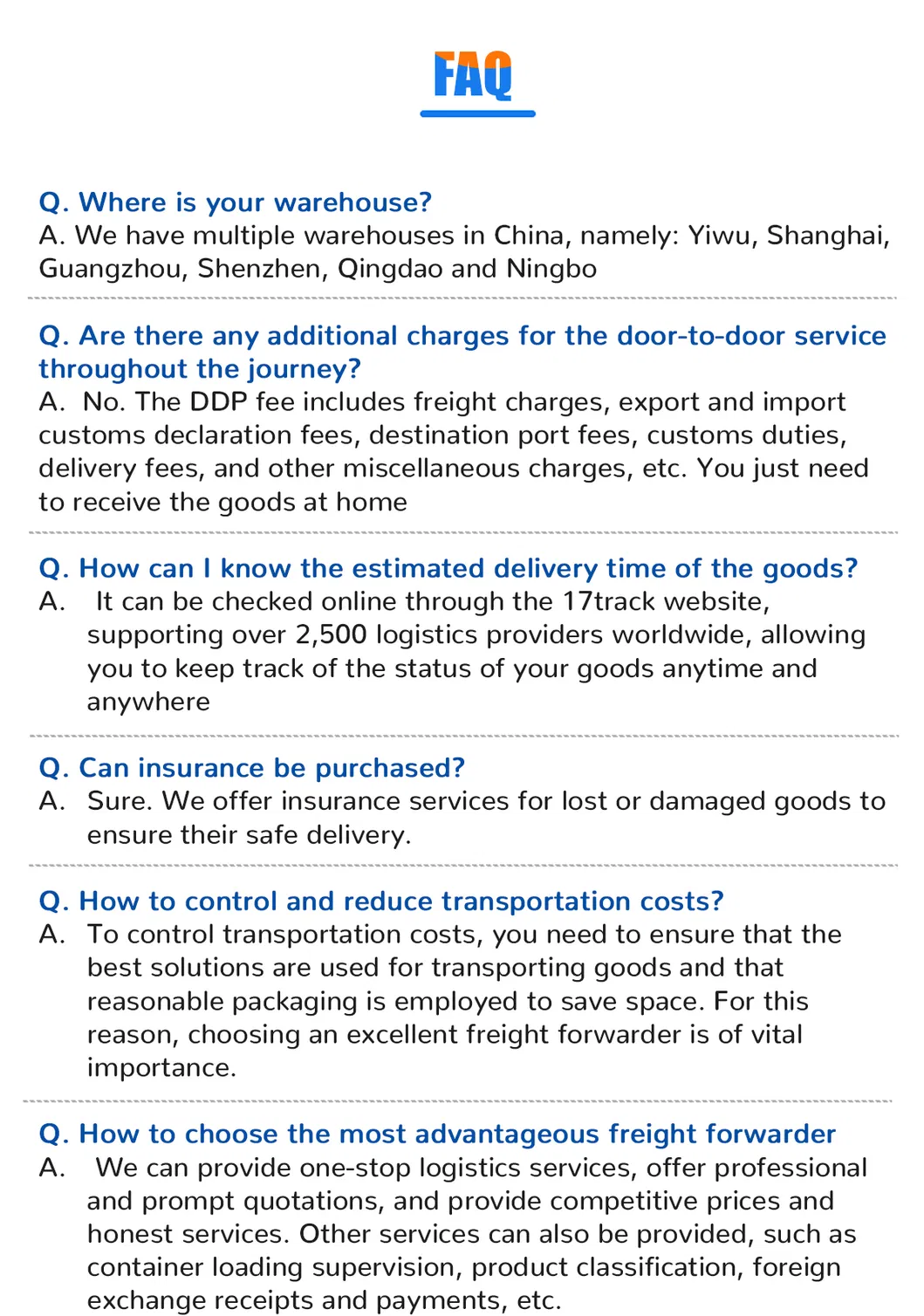 Logistics FAQ Image