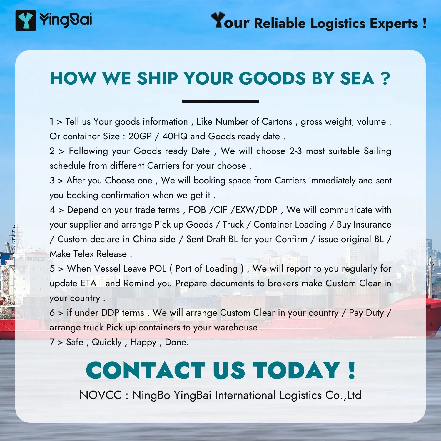 Lithuania Sea Shipping Freight Air Cargo LCL FCL Export Agent Ocean Shipping Vessel EMC Cosco Hmm HPL Yml Waterproof Cables Shipment