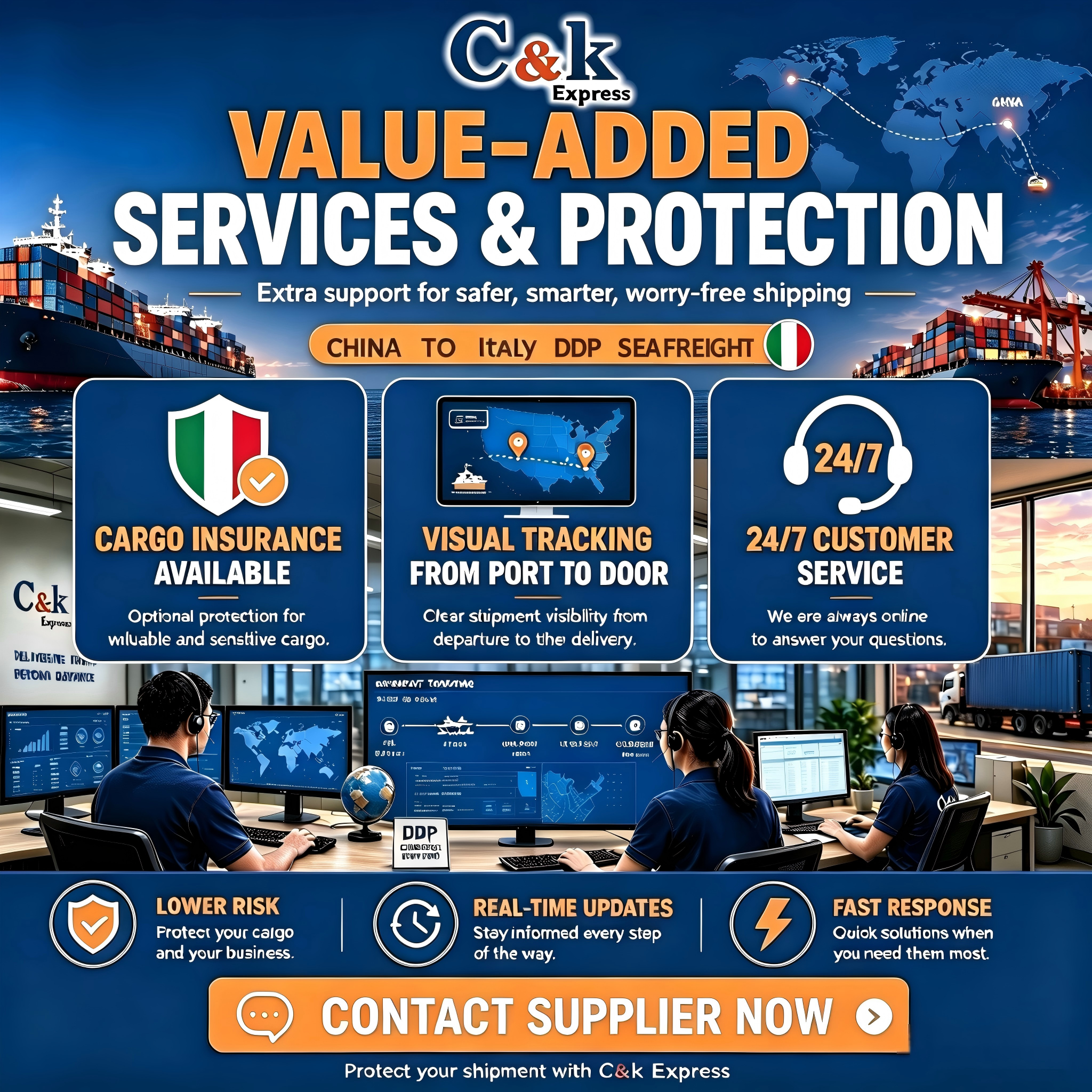 Bulk Cargo FCL Sea Freight DDP Service China to Italy Factory Pickup Full Tax Prepaid Door Step Container Delivery