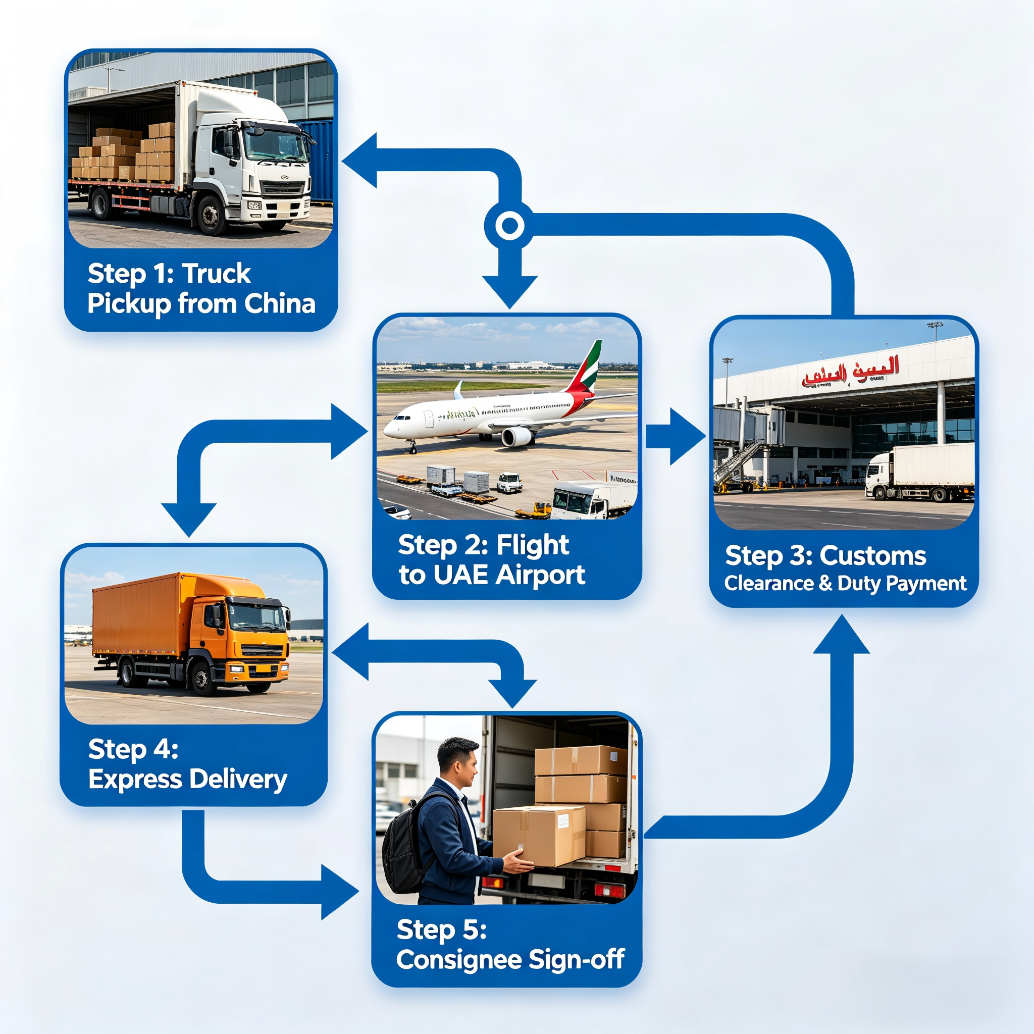 China UAE Fastest Express Courier Air Freight Door Delivery Service Freight Forwarder Shipping Agent Consolidation Insurance 4-6