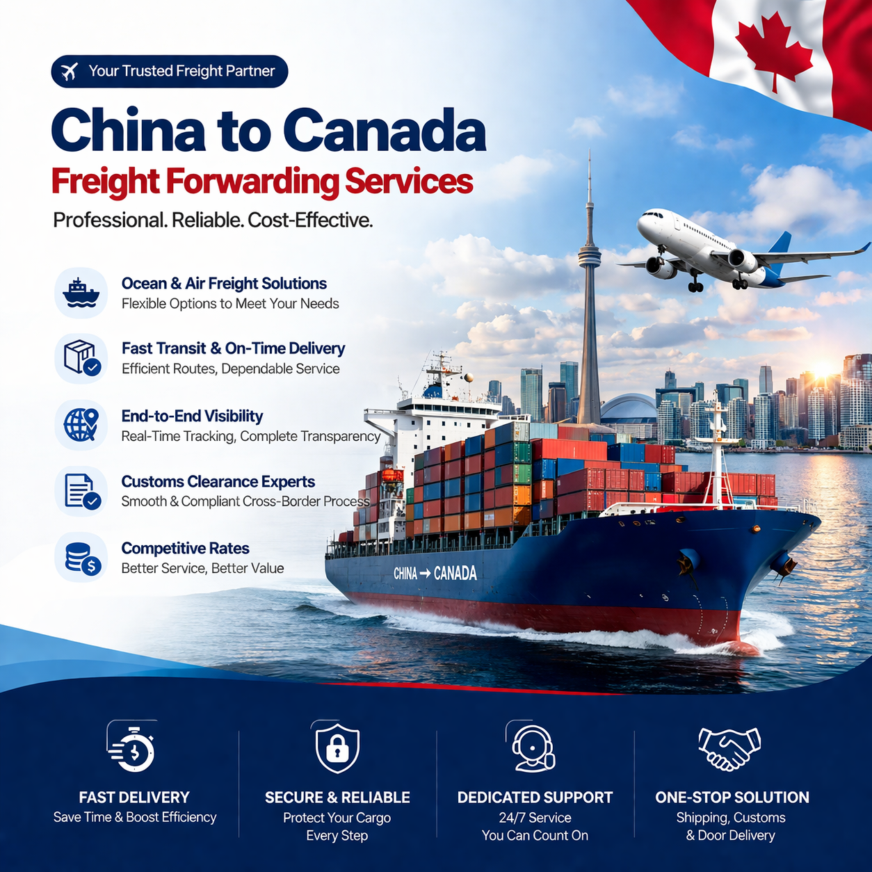 China Canada Freight Forwarder | FCL/LCL Consolidation Air Cargo Charter DDP/DDU Customs Brokerage CFS Door Delivery Service