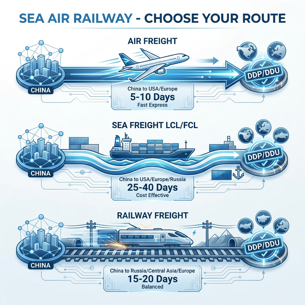 Sea Air Railway Multimodal Freight Forwarder China to USA/Europe/Russia/Central Asia DDP/DDU/LCL