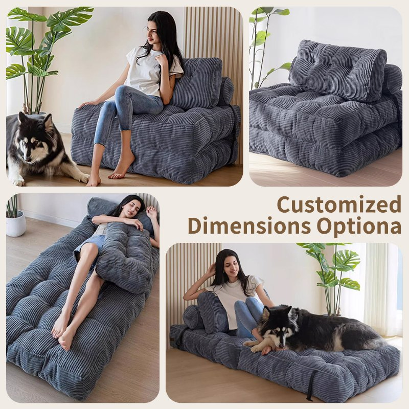 Folding Sofa Bed, Convertible Sleeper Chair with Back Support and Pillow Futon, Foldable Couch for Living Room/Guest Use/Home Office, Foldable Chair Bed