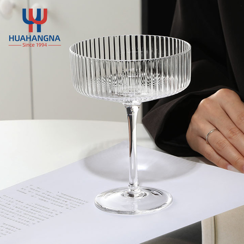 Hand Made Vintage Elegant 280ml Stemmed Ribbed Champagne Coupe Cocktail Glasses