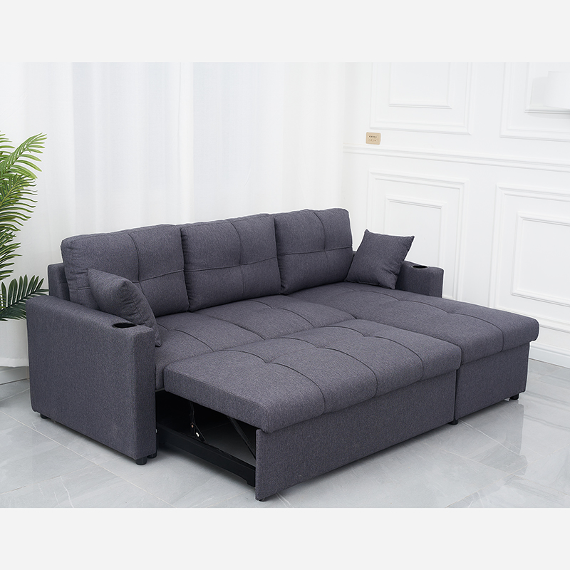 Small L Shape Pull out Corner Sofa Bed with Convertible Storage Chaise