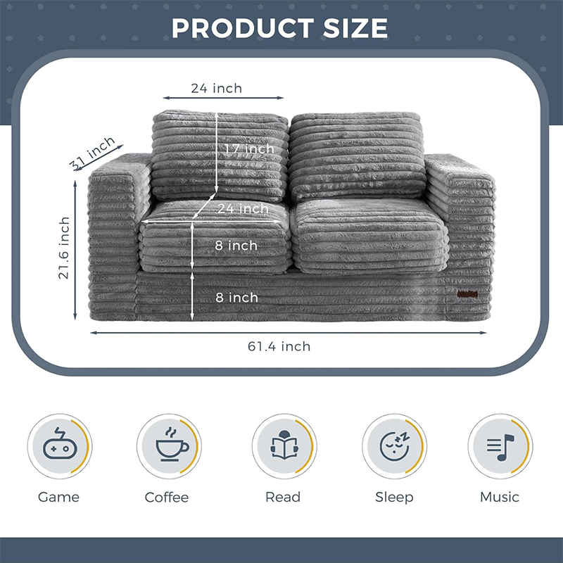 Tenderplayful Adult Modular Boneless Couch Convertible Sofa Bed Compressed Foam for Living Room