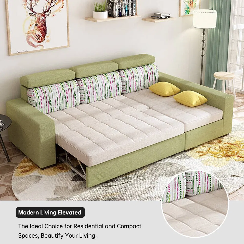 Modern Multi-Functional Linen Sofa Bed for Three Persons with Easy Conversion, Folding Convertible Sleeper Foldable Reclining Model with Reliable Mechanism
